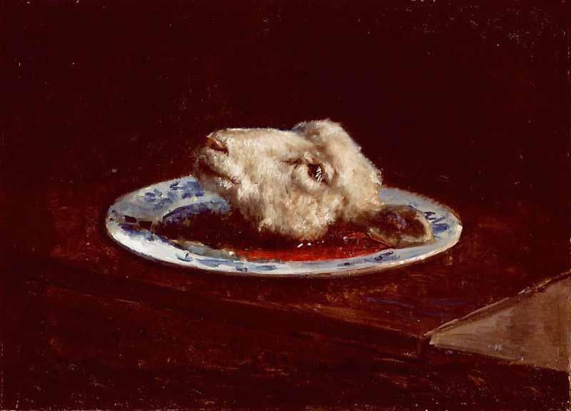Viggo Johansen A lambs head on a plate oil painting picture